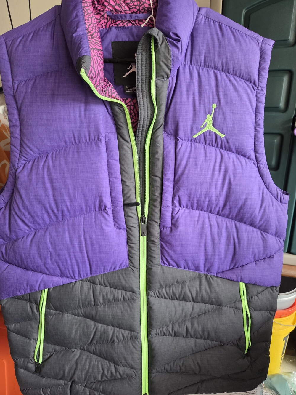 Jordan Kids' Purple & Gray Puffer Vest with Neon Green Trim